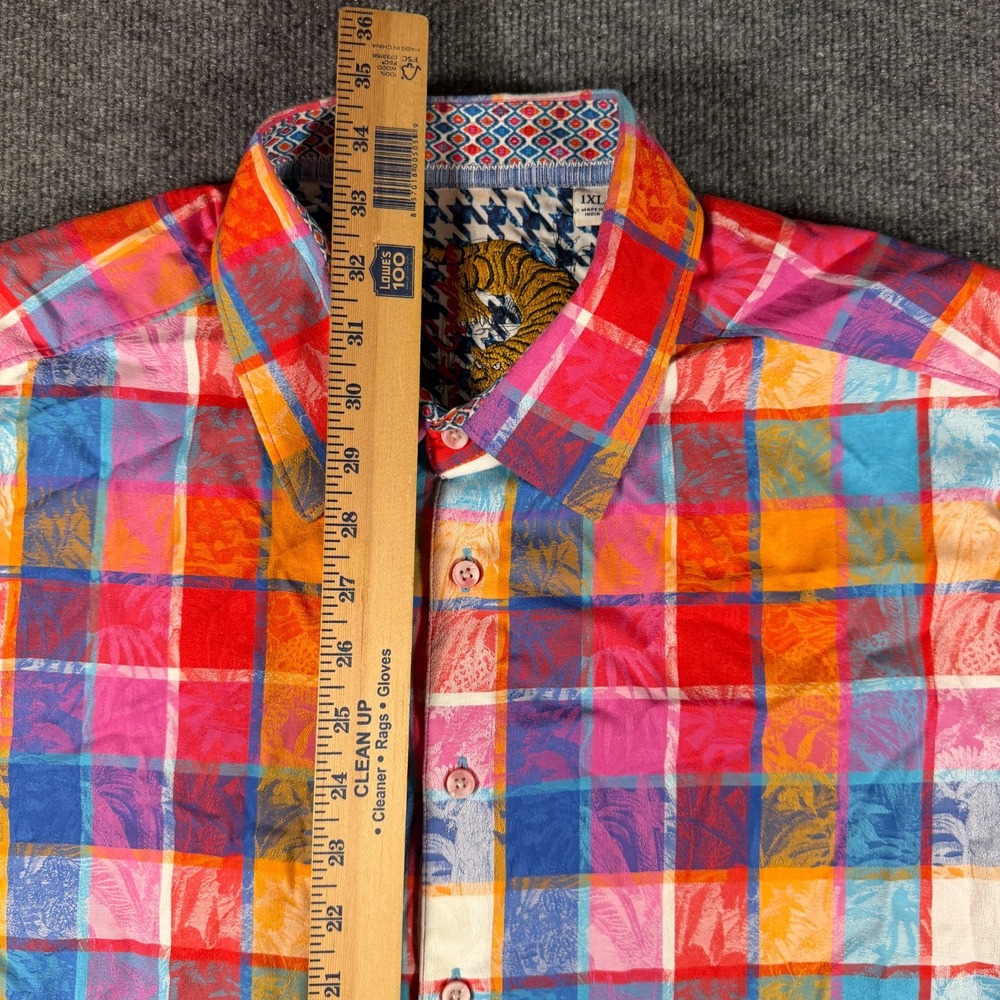 Robert Graham PALM TREE plaid Print Short Sleeve Classic Shirt Size 1XL - Picture 5 of 9